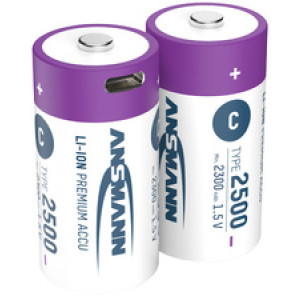 ANSMANN Li-Ion oplaadbare C batterijen, USB-C aansluiting, 2500 mAh, 2 stuks
