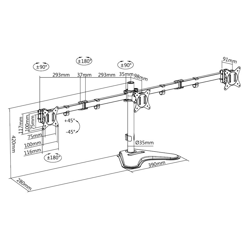 LogiLink bras de moniteur sur pied, noir, 658 mm, 17-27 pouces, capacité 7 kg