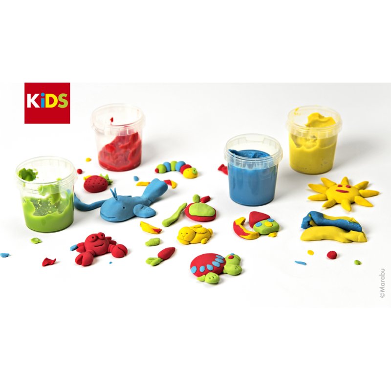 Marabu KiDS speelklei-set, 4 × 140 g, basiskleuren