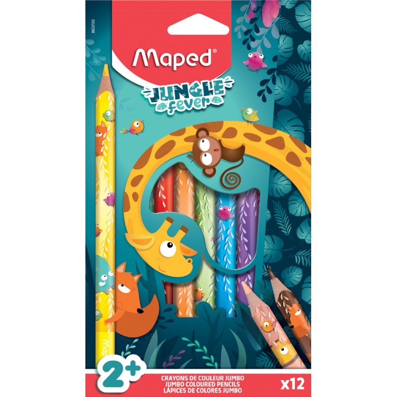 Maped Jumbo crayons de couleur triangulaires Jungle Fever, 5 mm, 12 pièces