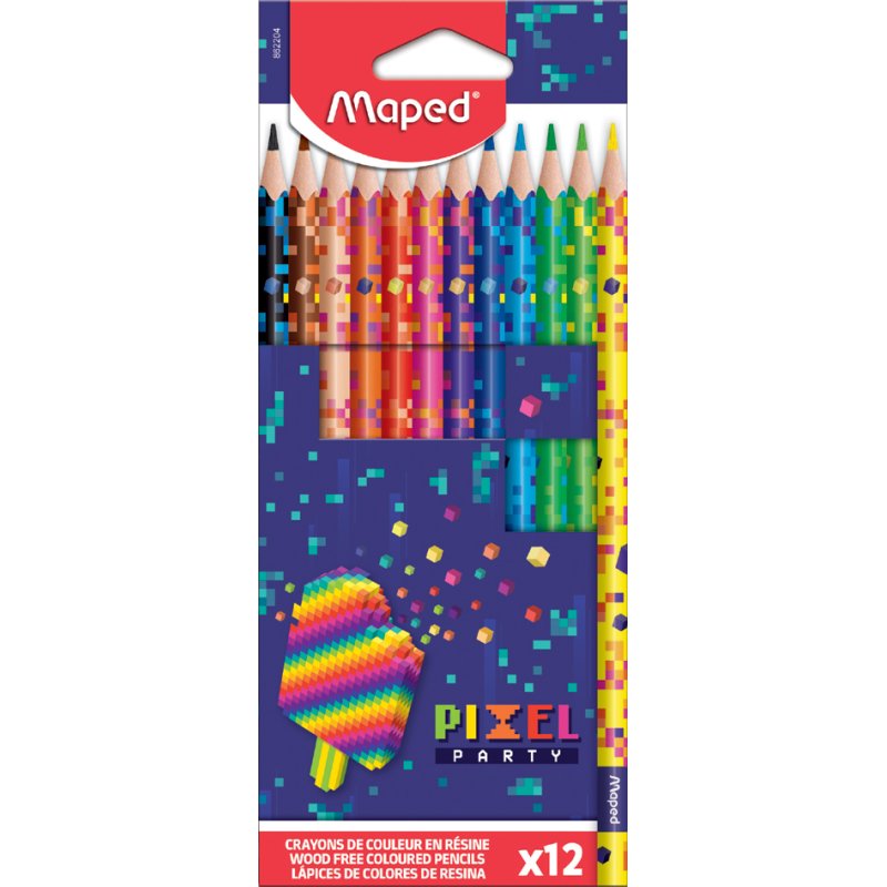 Maped crayons de couleur Pixel Party, triangulaires, assortiment coloré, 12 pièces