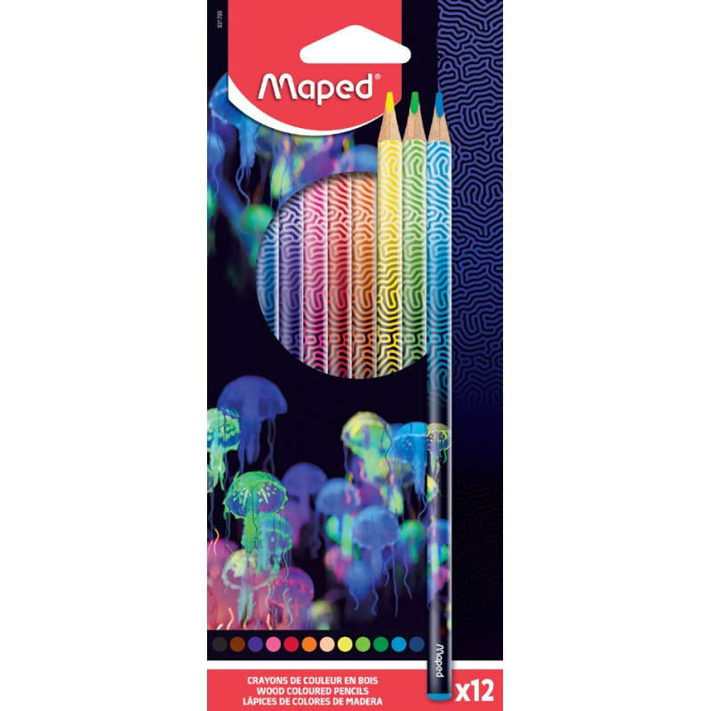 Maped crayons de couleur triangulaires DEEPSEA PARADISE, 2,9 mm, motif méduses, 12 pièces