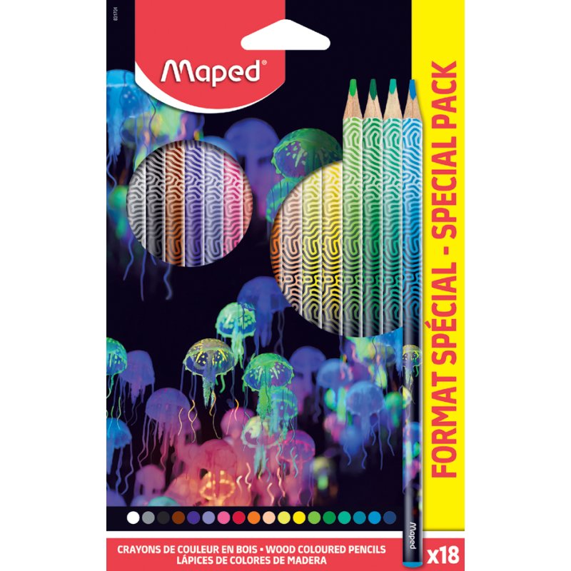 Maped crayons de couleur triangulaires DEEPSEA PARADISE, 2,9 mm, motif méduses, 12 pièces