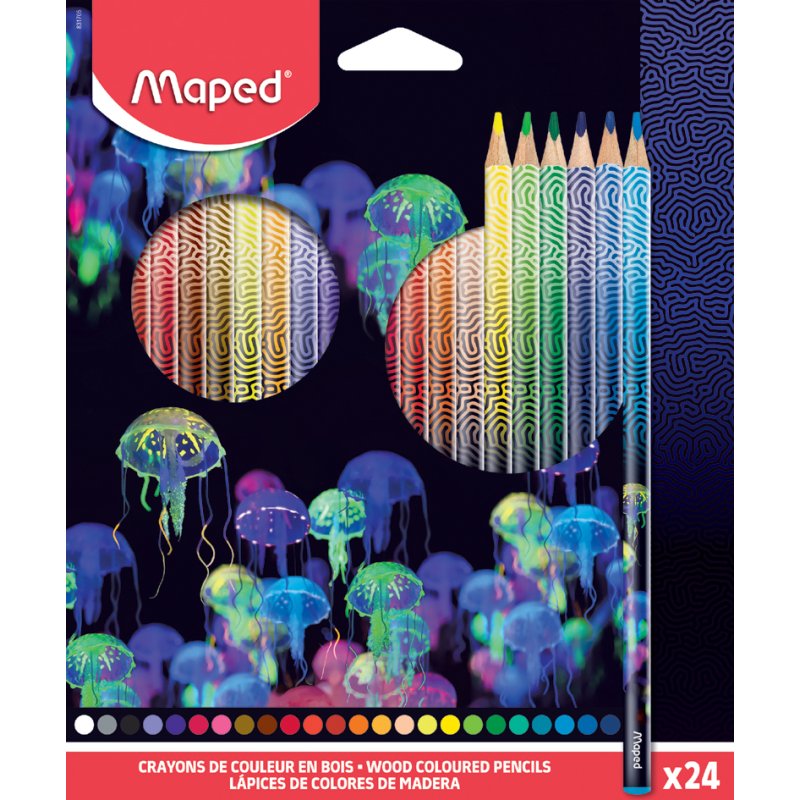 Maped crayons de couleur triangulaires DEEPSEA PARADISE, 2,9 mm, motif méduses, 12 pièces