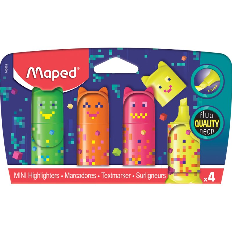 Maped highlighters Mini PIXEL PARTY, colour mix, 4 pieces