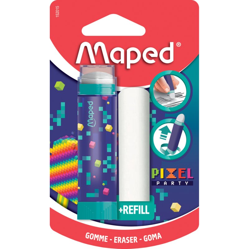 Maped PIXEL PARTY gomme, rechargeable, format rouge à lèvres, blanc