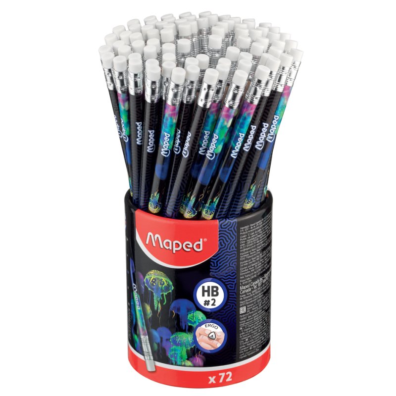 Crayons de papier Maped DEEPSEA PARADISE, avec gomme, HB, 72 pièces