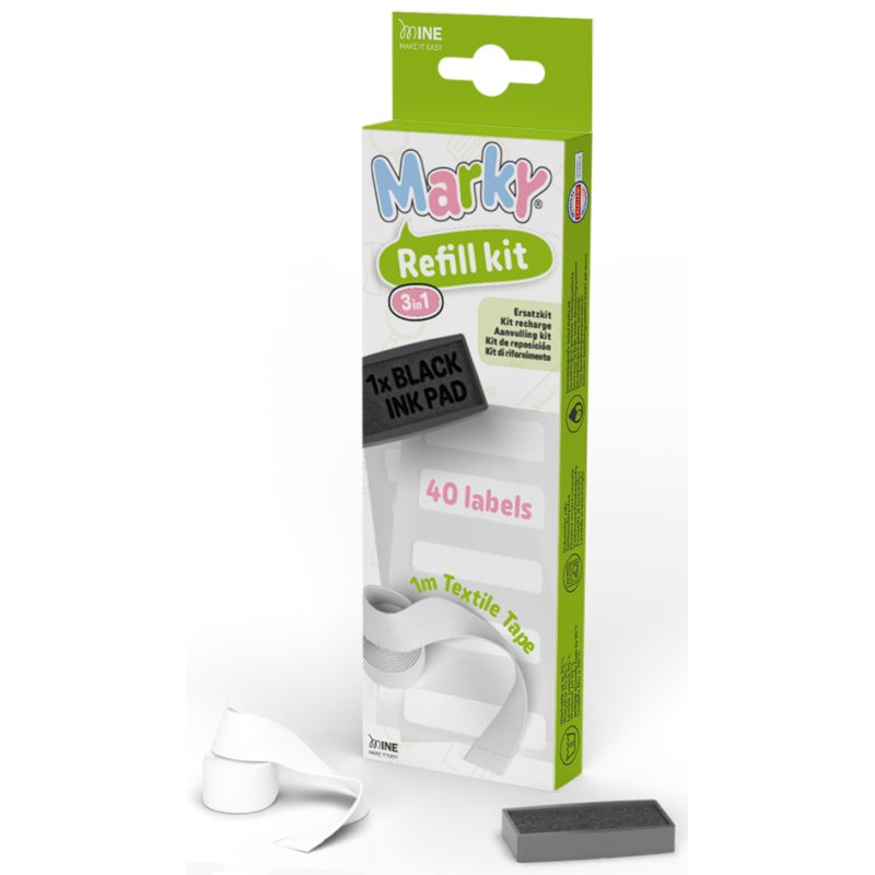 COLOP refill set DIY Marky, black ink pad, iron-on tape for dark textiles, 16 pieces