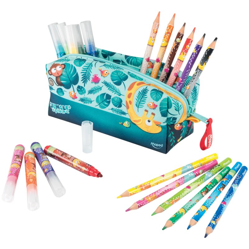 Maped trousse garnie Junglebries, 24 pièces, polyester, 210×80×80 mm