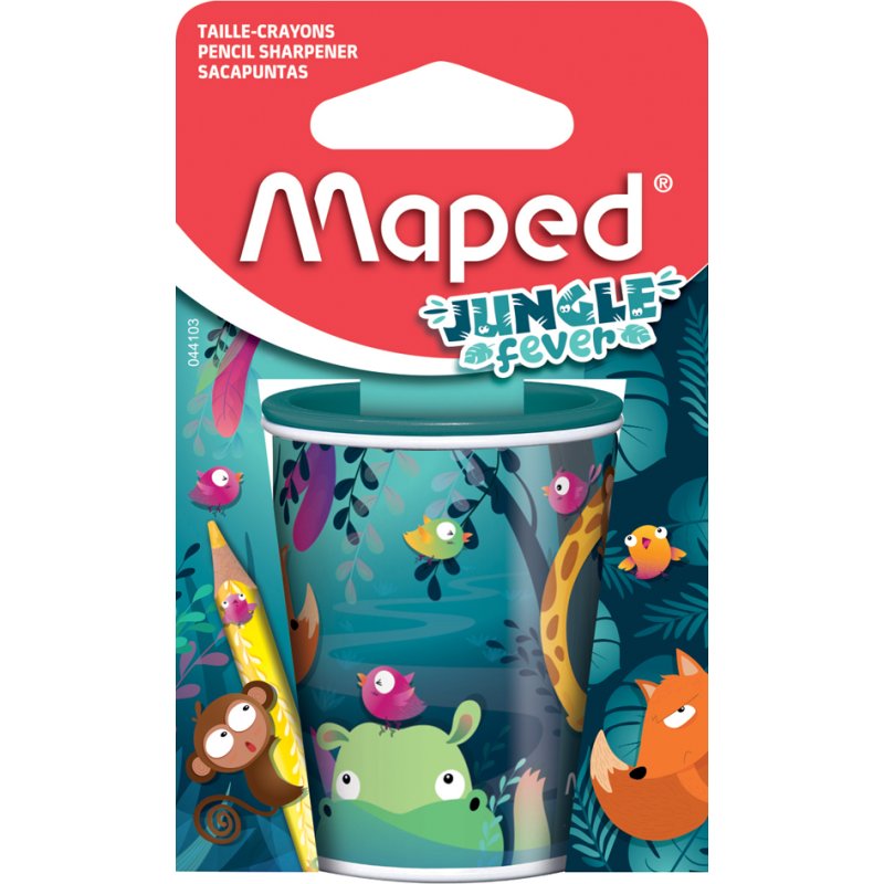 Maped taille-crayon double Jungle Fever, métal, design jungle, boîte de récupération