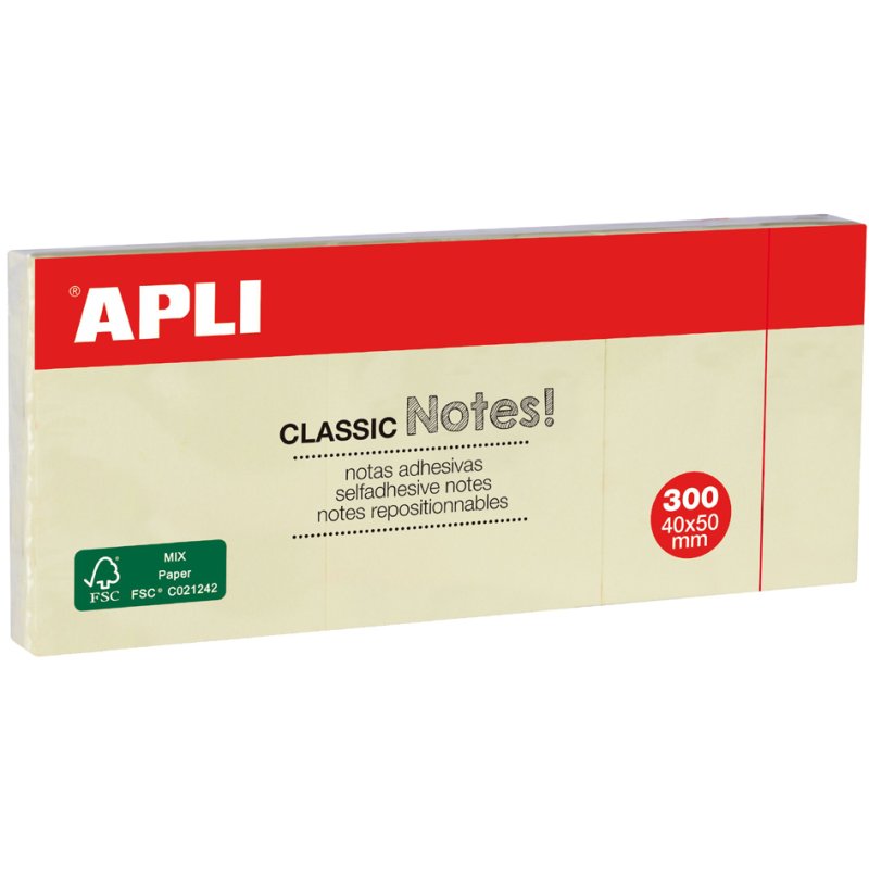 APLI zelfklevende notitieblokjes, 125×75 mm, geel, 100 vel