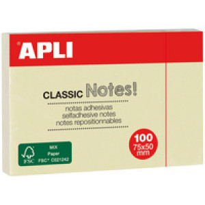 APLI zelfklevende notitieblokjes, 125×75 mm, geel, 100 vel