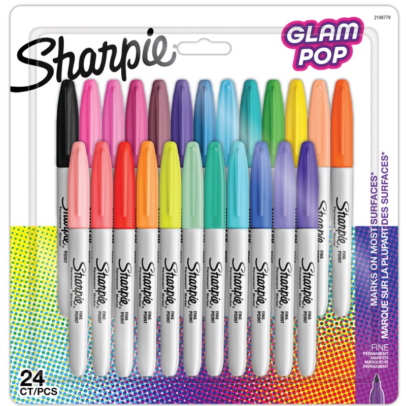 Sharpie stylos permanents fine tip Glam Pop, 0,9 mm, 24 pièces