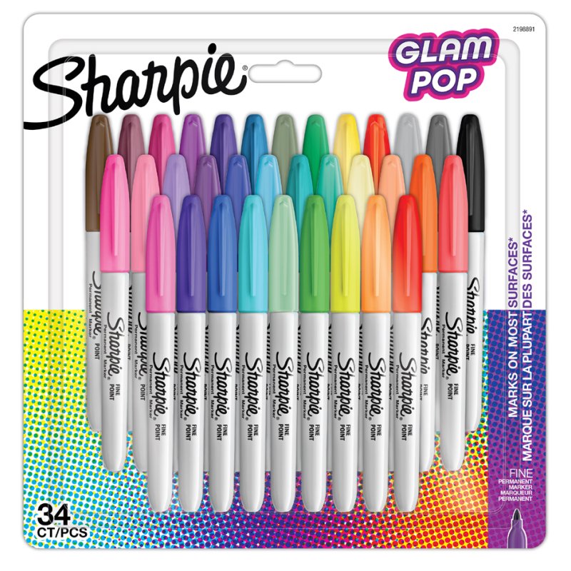 Sharpie stylos permanents fine tip Glam Pop, 0,9 mm, 24 pièces