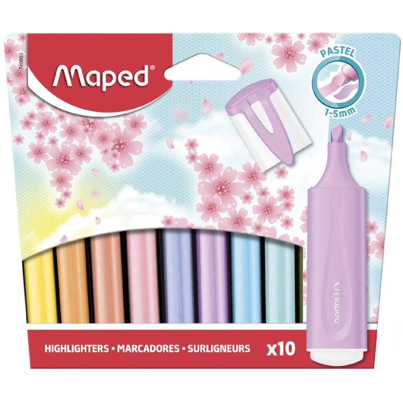 Maped highlighters FLUO'PEPS pastel, chisel tip, pastel colours, 10 pieces