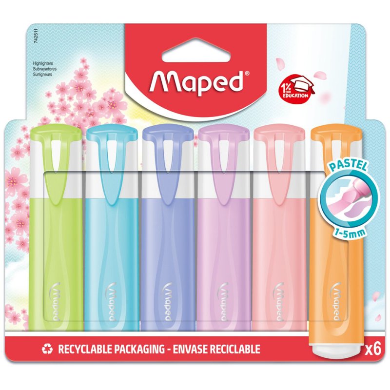 Maped highlighters FLUO'PEPS pastel, chisel tip, pastel colours, 10 pieces