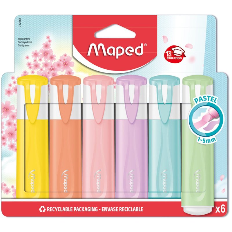 Maped highlighters FLUO'PEPS pastel, chisel tip, pastel colours, 10 pieces