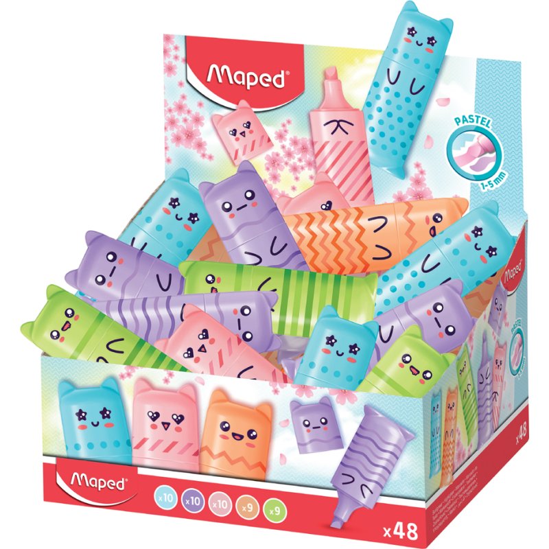 Maped surligneurs Mini, couleurs pastel, design kawaii, 48 pièces