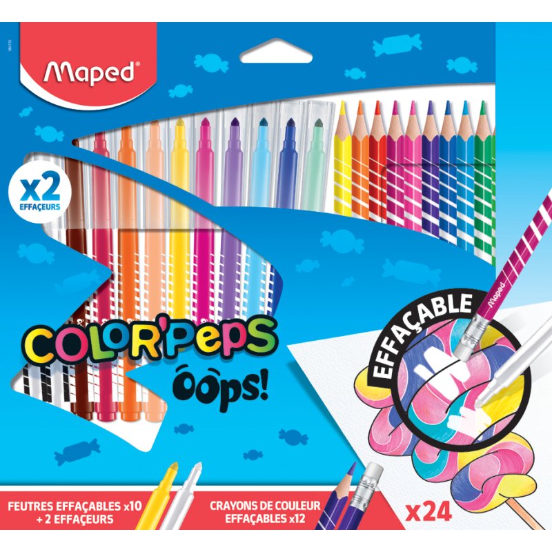 Maped COLOR'PEPS OOPS feutres et crayons de couleur, effaçable, 24 pièces