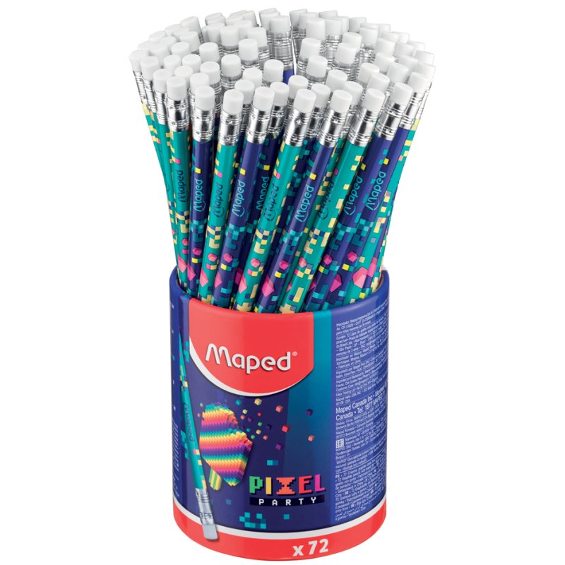 Crayons Maped PIXEL PARTY, triangulaires, avec gomme, HB, 72 pièces