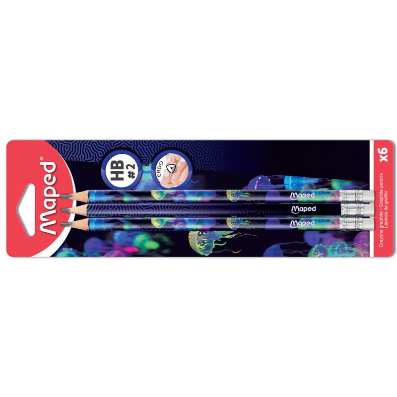 Maped crayons DEEPSEA PARADISE, HB, triangulaire, avec gomme