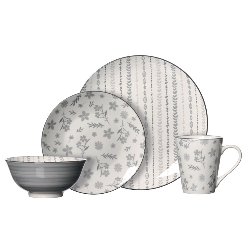 Ritzenhoff & Breker SENDAI dinnerware set, grey/cream, 16-piece, porcelain, dishwasher safe