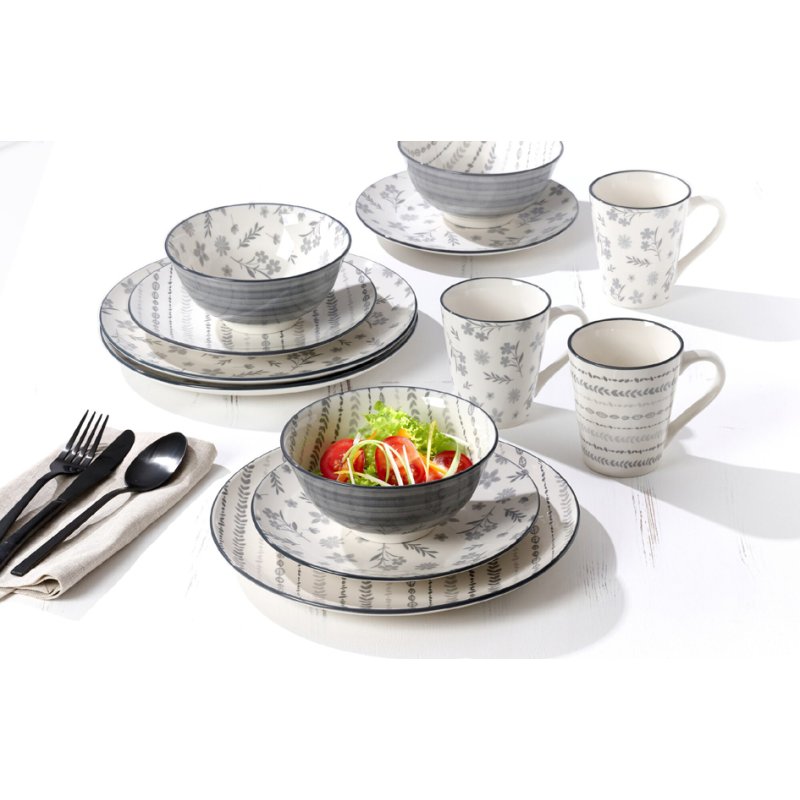 Ritzenhoff & Breker SENDAI dinnerware set, grey/cream, 16-piece, porcelain, dishwasher safe