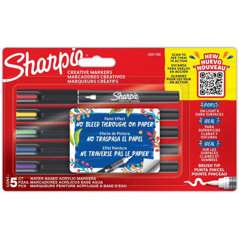 Sharpie acrylic markers brush tip, colour assortment, 5 pieces