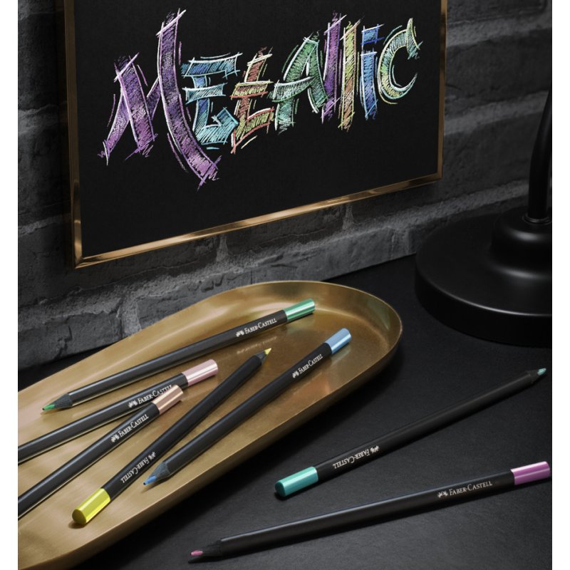 Faber-Castell Black Edition colouring pencils, triangular, metallic, 12 pieces
