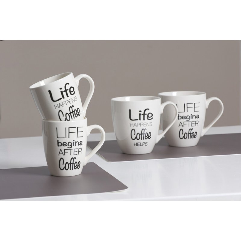 Ritzenhoff & Breker mug à café LIFE SPRÜCHE, blanc/noir, porcelaine, 6 pièces