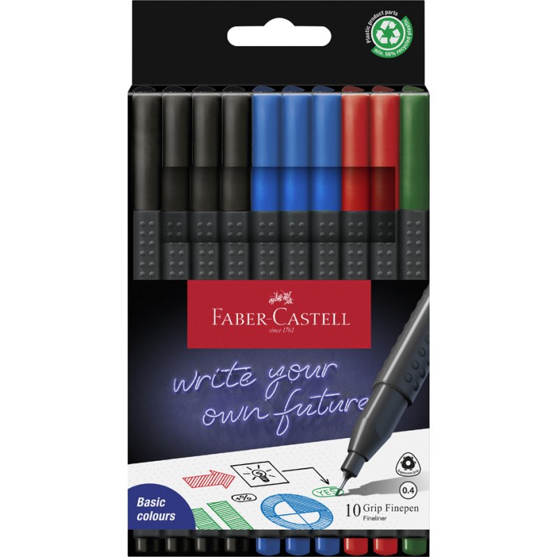Faber-Castell fineliner GRIP FINEPEN, 0.4 mm, multicoloured, 10 pieces