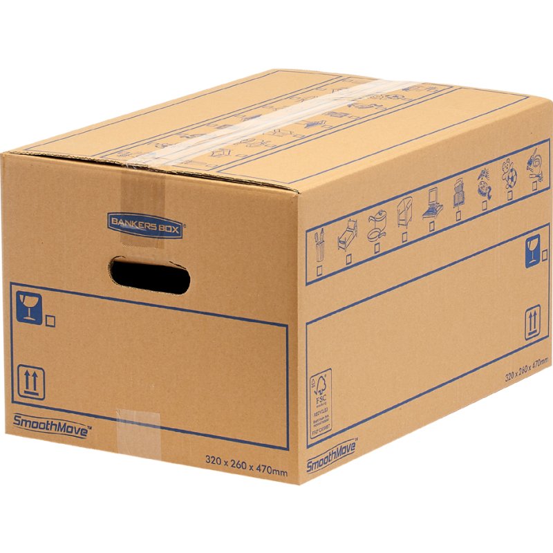 Fellowes carton de déménagement SmoothMove Standard, marron, 39 litres, 10 pièces