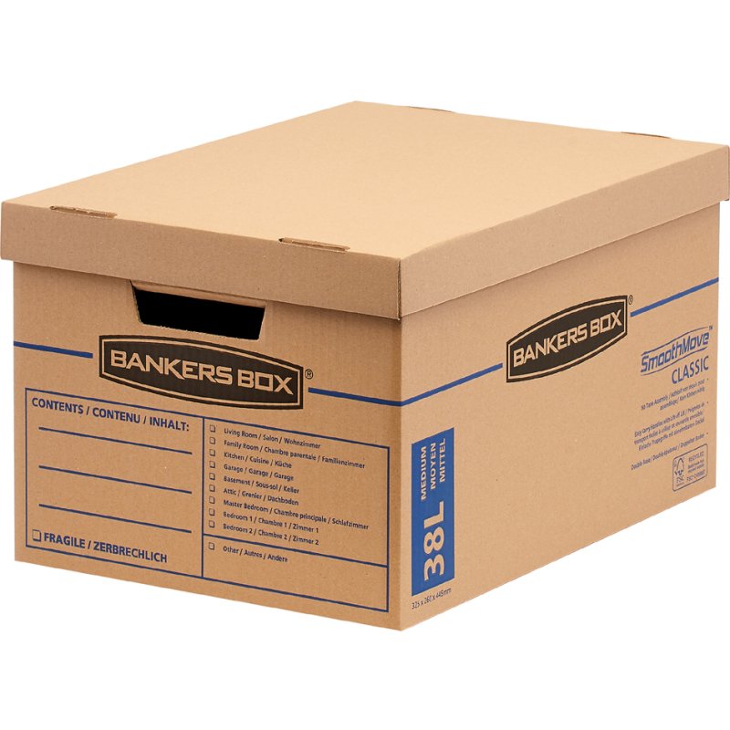 Fellowes boîte de déménagement SmoothMove Classic 32L, marron, avec couvercle, 10 unités