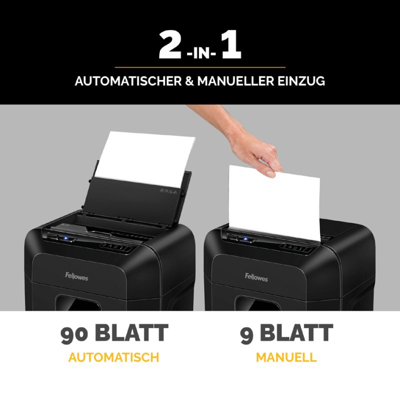 Fellowes déchiqueteur AutoMax 90M, jusqu'à 90 feuilles, P-4, bac 17 litres