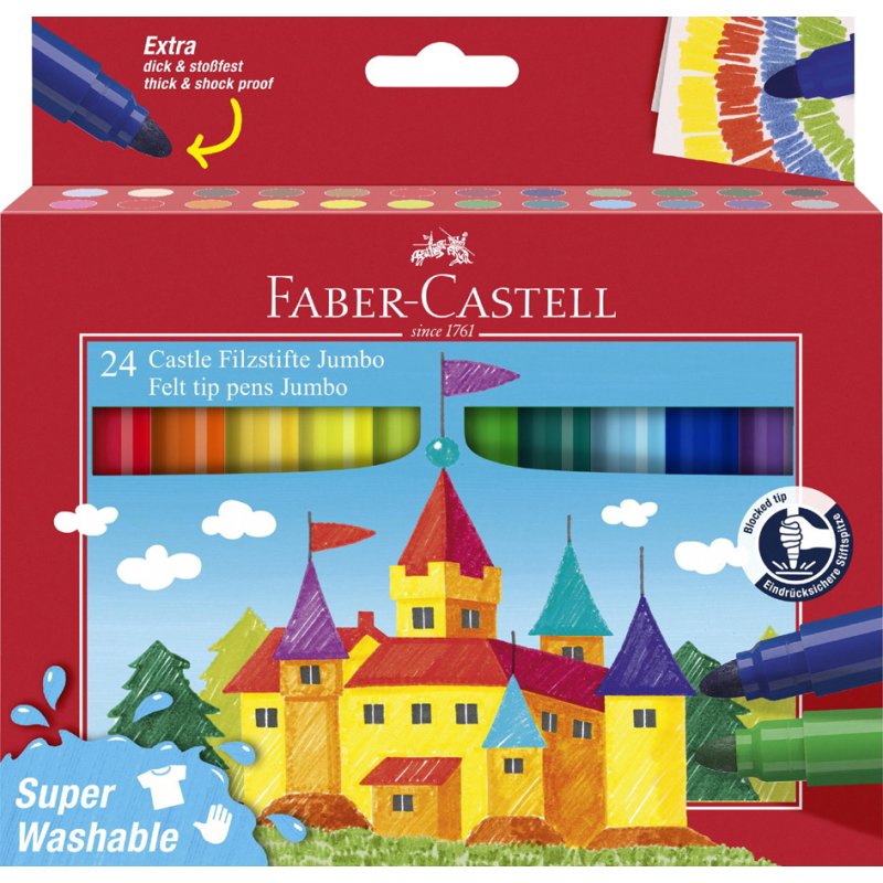 Faber-Castell feutres JUMBO Superwashable, lavables, grand format, 24 pièces
