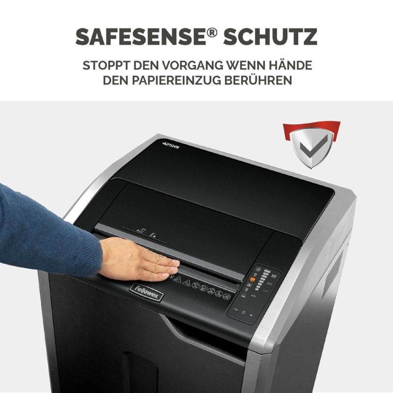 Fellowes shredder Powershred 425HS, 0.8×5 mm particle cut, 10 sheets, black/silver