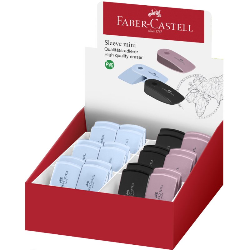 Faber-Castell eraser with protective sleeve, retractable, PVC-free, assorted