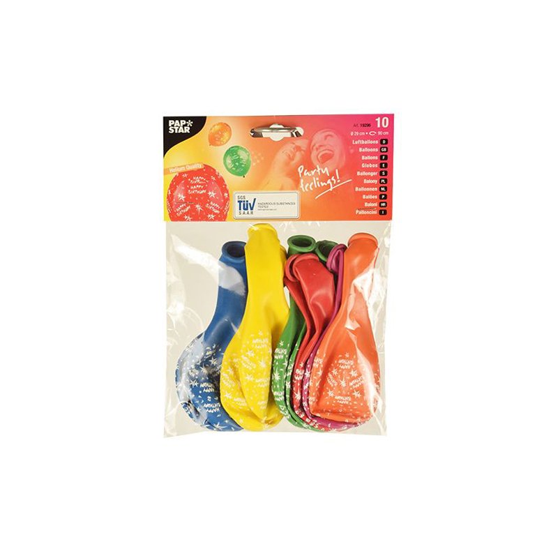 PAPSTAR balloons Happy Birthday, colourful assorted, 10 pieces