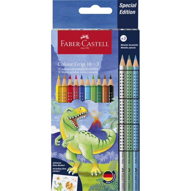 Faber-Castell Colour GRIP Dino colouring pencils, triangular, 10+3 pieces