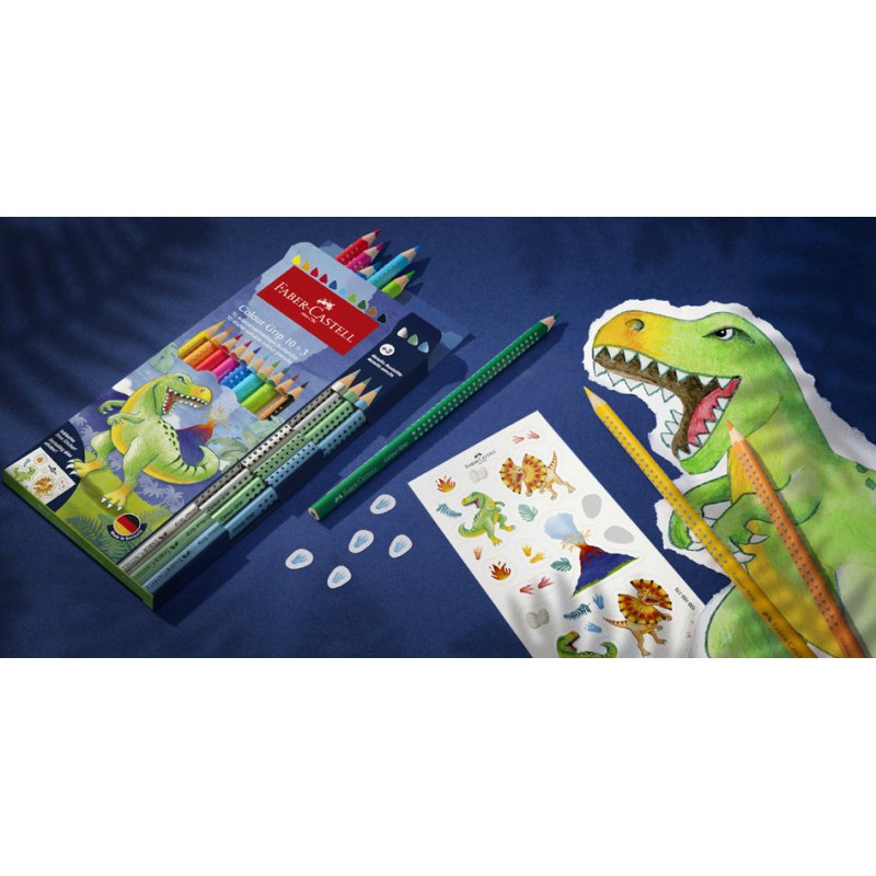 Faber-Castell Colour GRIP Dino colouring pencils, triangular, 10+3 pieces