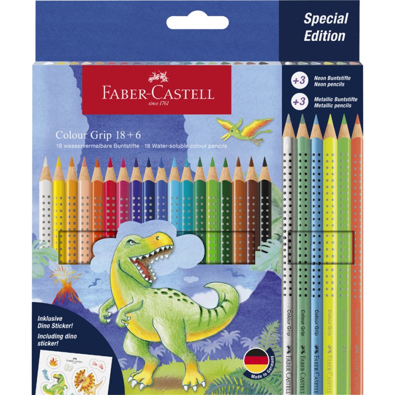 Faber-Castell Colour GRIP Dino colouring pencils, triangular, 10+3 pieces