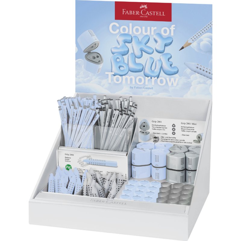 Faber-Castell Grip 2001 family set, silver/light blue, pencils with erasers and sharpeners