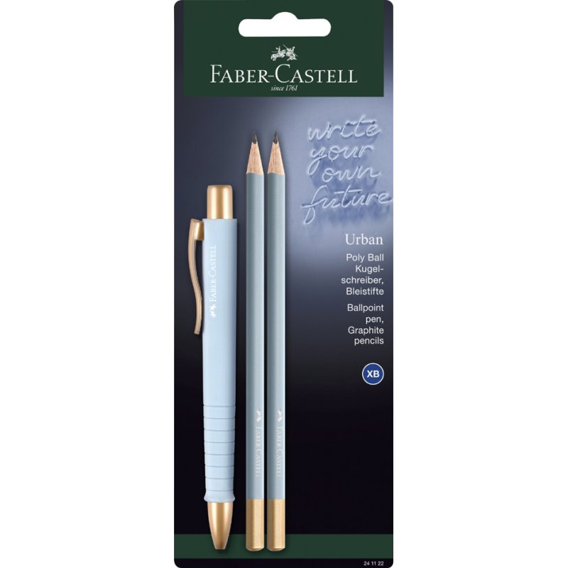 Faber-Castell ensemble d'écriture POLY BALL URBAN, bleu clair, 1 stylo à bille + 2 crayons