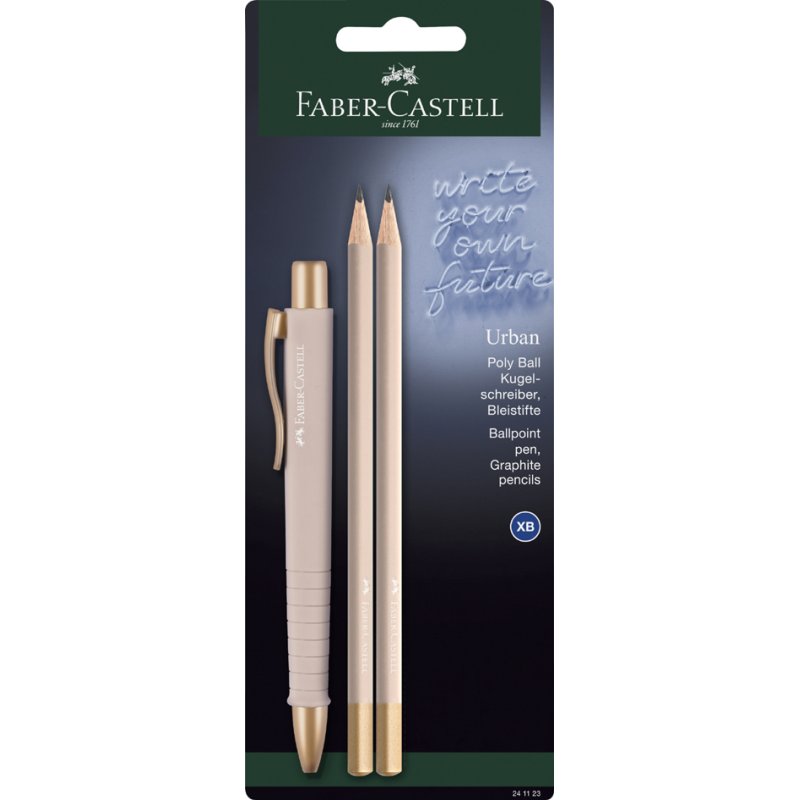 Faber-Castell ensemble d'écriture POLY BALL URBAN, bleu clair, 1 stylo à bille + 2 crayons