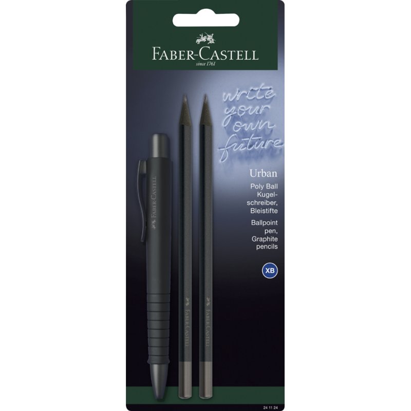 Faber-Castell ensemble d'écriture POLY BALL URBAN, bleu clair, 1 stylo à bille + 2 crayons