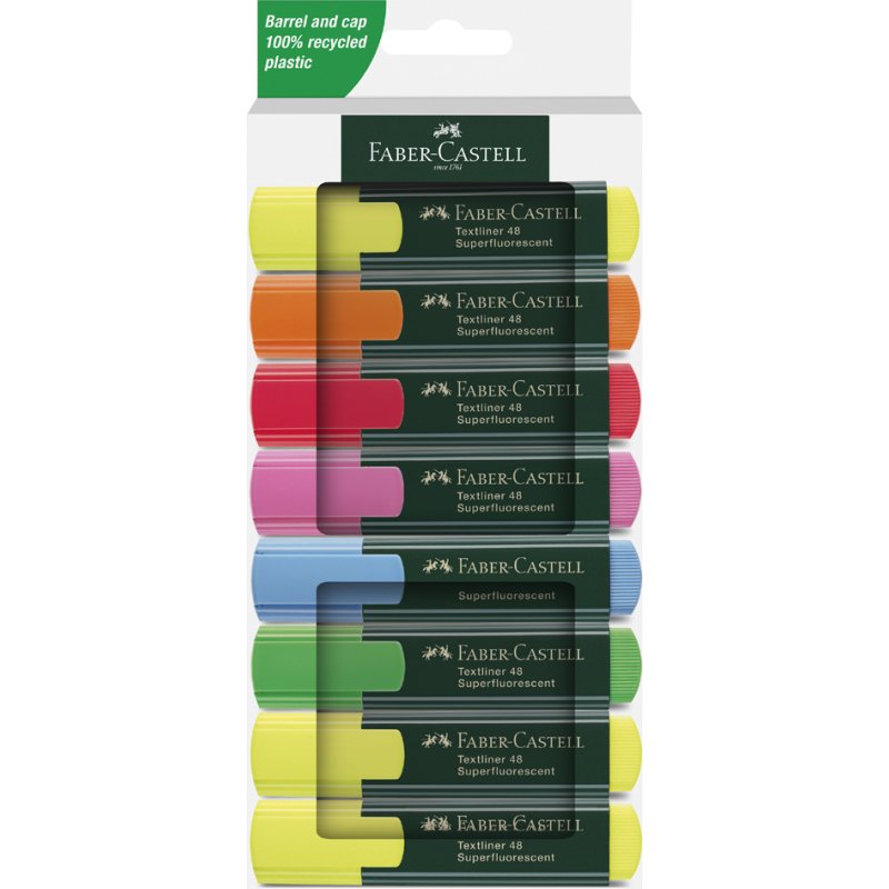 Faber-Castell surligneurs TEXTLINER 48, lot de 8 pièces, couleurs assorties