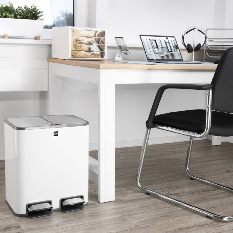 helit poubelle à pédale the classy, tri des déchets, 2×12 litres, blanc