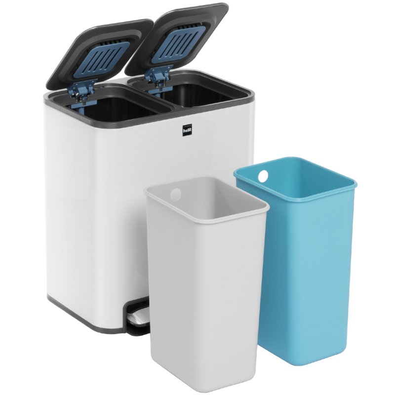 helit poubelle à pédale the classy, tri des déchets, 2×12 litres, blanc