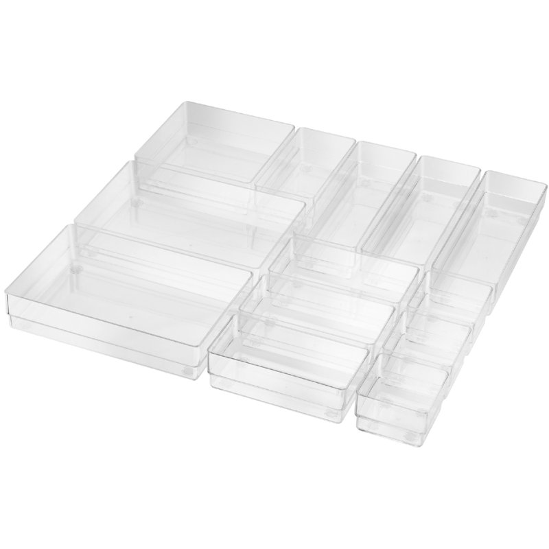 helit organisateur de tiroir set the organizer, transparent, 13 pièces, patins antidérapants