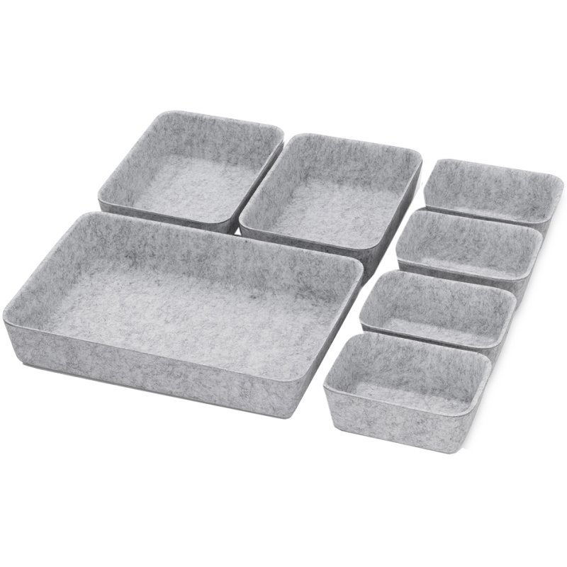 Helit set organiseur tiroir, 7 pièces, feutre gris clair, 3 tailles différentes